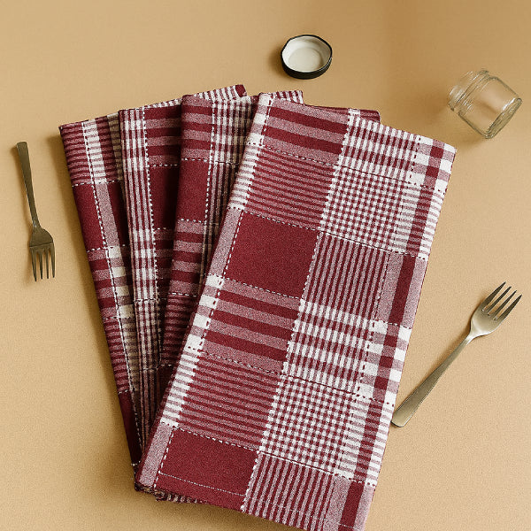 Cotton Track Dobby Maroon Kitchen Towels Pack Of 4