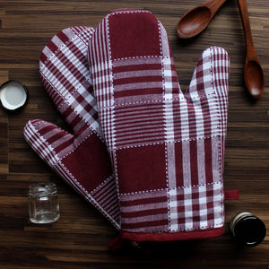 Cotton Track Dobby Maroon Oven Gloves Pack Of 2