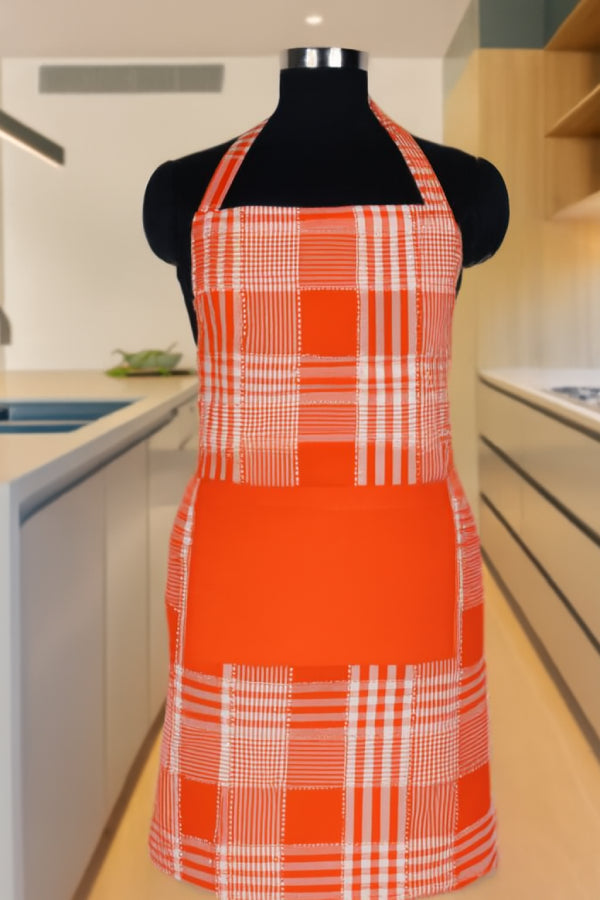 Cotton Track Dobby Orange With Solid Pocket Free Size Apron