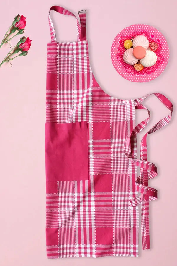 Cotton Track Dobby Rose with Solid Pocket Free Size Apron