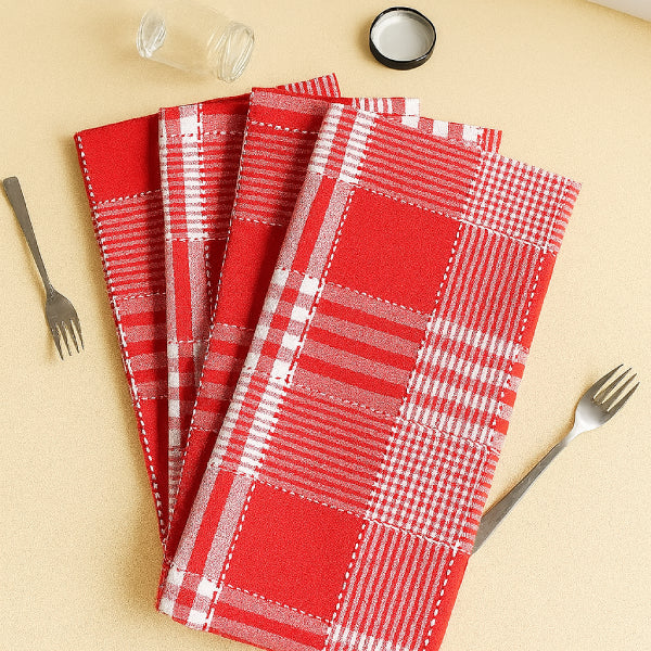 Cotton Track Dobby Red Kitchen Towels Pack Of 4