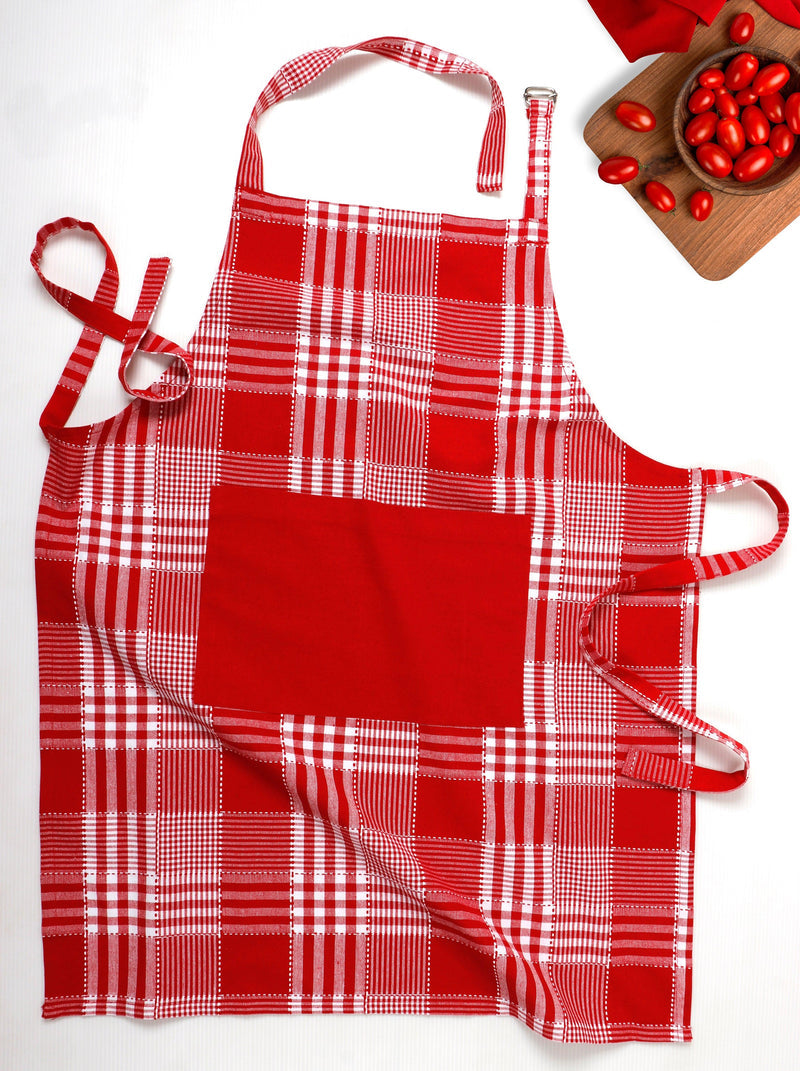 Cotton Track Dobby Red With Solid Pocket Free Size Apron