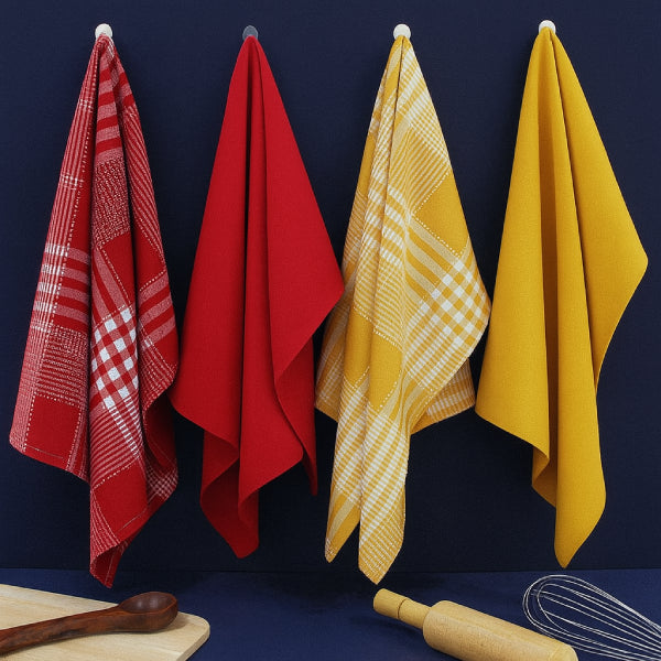 Cotton Track Dobby Red and Yellow kitchen Towels Pack Of 4