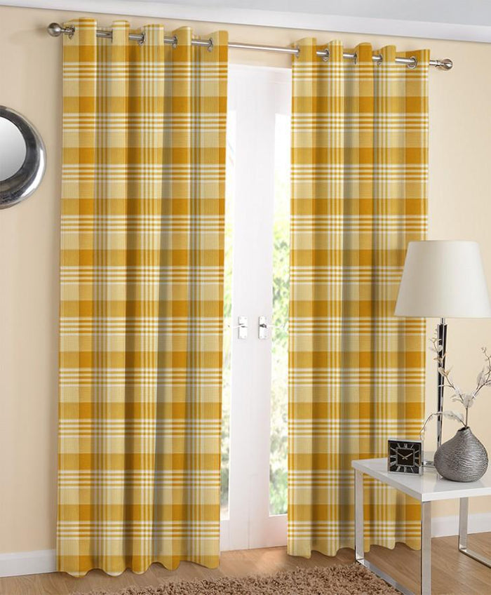 Cotton Track Dobby Yellow 7ft Door Curtains Pack Of 2
