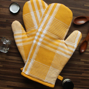 Cotton Track Dobby Yellow Oven Gloves Pack Of 2