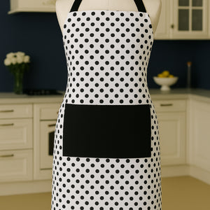 Cotton White Polka Dot With Solid Free Size Apron Pack Of 1 freeshipping - Airwill