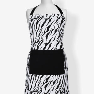 Cotton White Tiger Stripe With Solid Pocket Free Size Apron