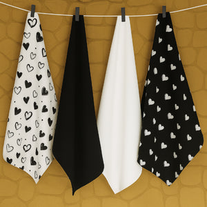 Cotton White and Black Heart Kitchen Towels Pack Of 4 freeshipping - Airwill