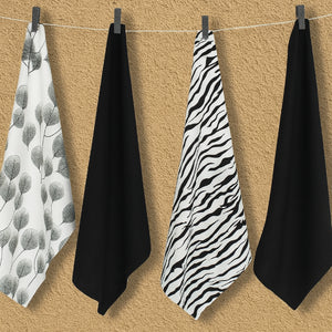 Cotton White and Black Neem leaf Kitchen Towels Pack Of 4 freeshipping - Airwill