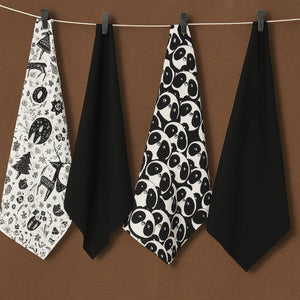 Cotton White and Black Panda Animals Kitchen Towels Pack Of 4 freeshipping - Airwill