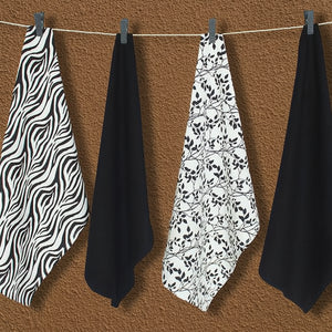 Cotton White and Black Print Leaf Kitchen Towels Pack Of 4 freeshipping - Airwill
