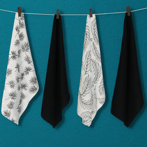 Cotton White and Black Wings Leaf Kitchen Towels Pack Of 4 freeshipping - Airwill