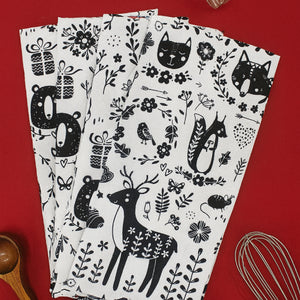 Cotton Wild Animals Black Kitchen Towels Pack Of 4 freeshipping - Airwill