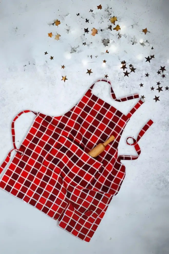 Cotton Xmas Check Free Size Apron