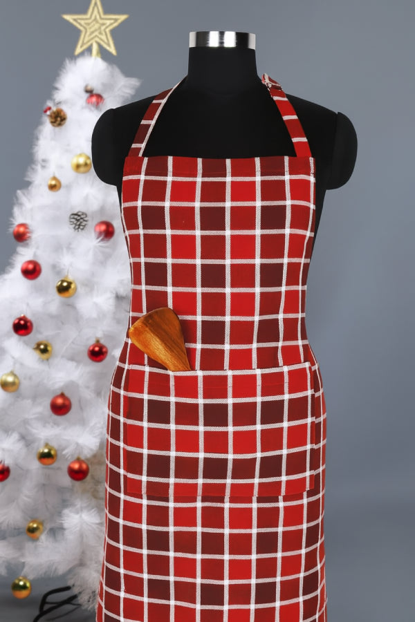 Cotton Xmas Check Free Size Apron