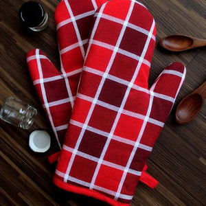 Cotton Xmas Check Oven Gloves Pack Of 2