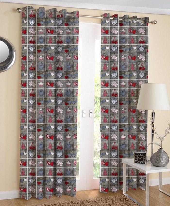 Cotton Xmas Heart 7ft Door Curtains Pack Of 2