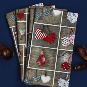 Cotton Xmas Heart Kitchen Towels Pack Of 4 freeshipping - Airwill
