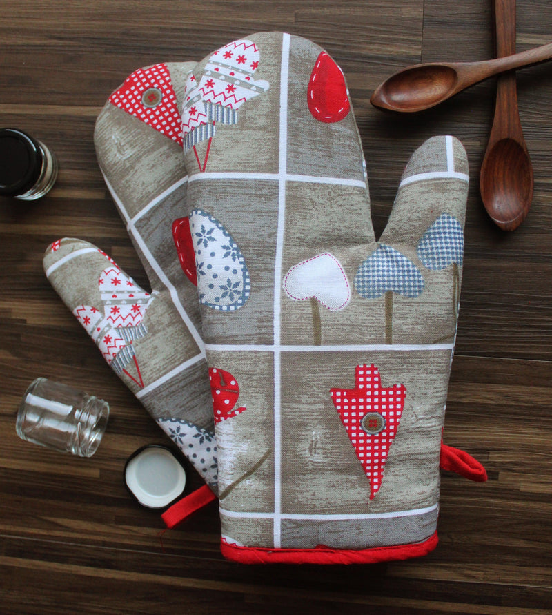 Cotton Xmas Heart Oven Gloves Pack of 2