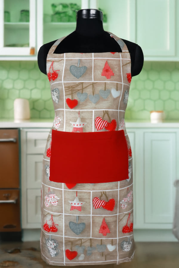 Cotton Xmas Heart With Solid Pocket Free Size Apron