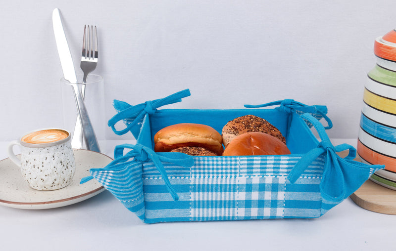 Cotton Track Dobby Blue Checked Bread Basket