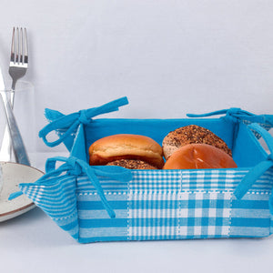 Cotton Track Dobby Blue Checked Bread Basket