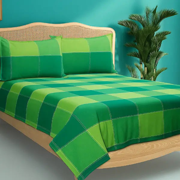 Cotton Double Checkered Bedsheet with 2 Pillow Covers (Pack of 3)
