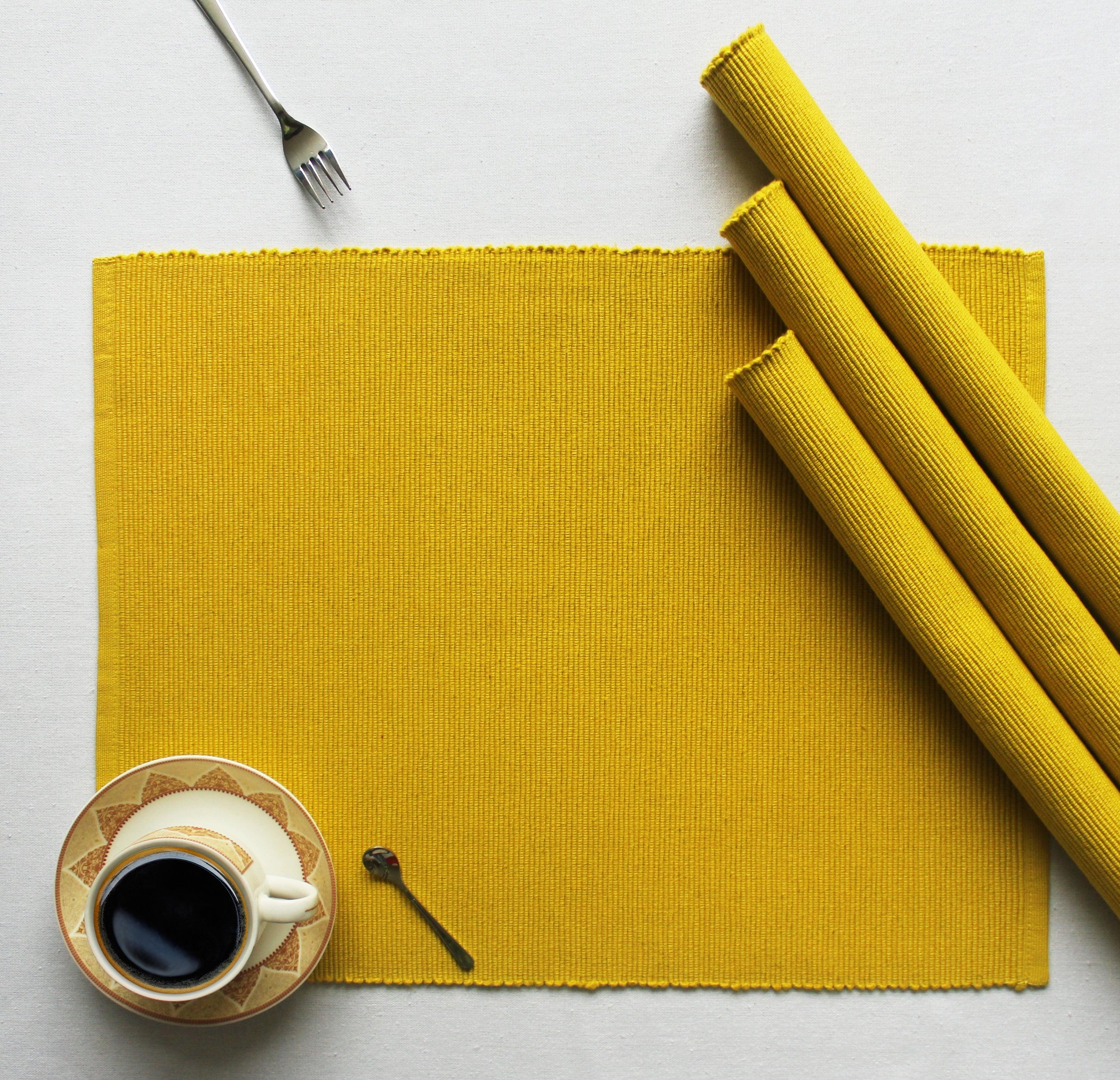 Cotton Solid Lemon Yellow Table Placemats Pack Of 4