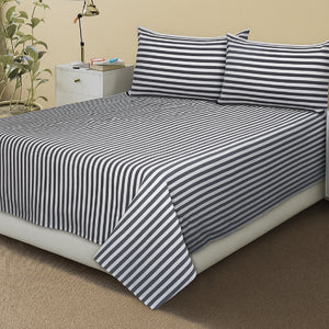 Cotton Striped Bedsheet with Pillow Covers (Black)