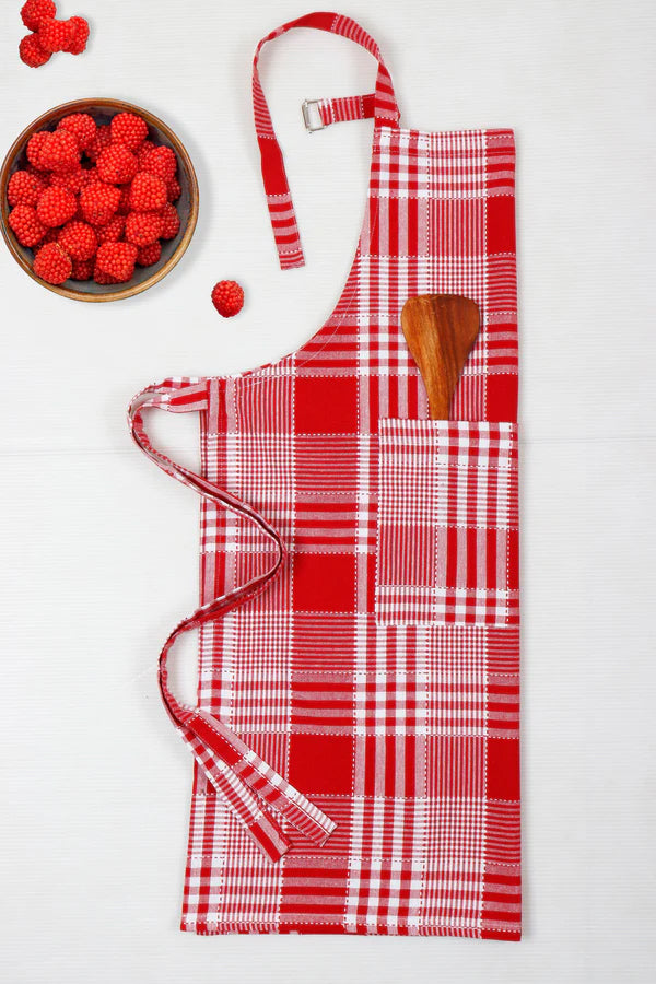 Cotton Track Dobby Red Free Size Apron