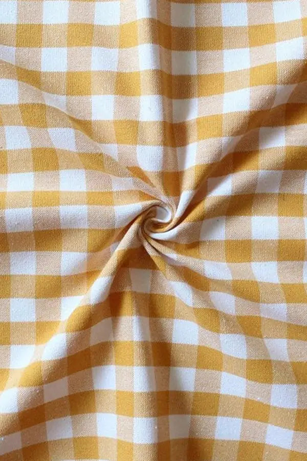 Cotton Gingham Check Yellow With Solid Pocket Free Size Apron