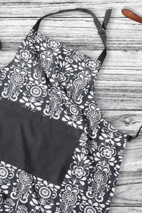Cotton Grey Damask with Solid Pocket Free Size Apron