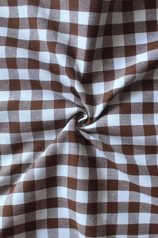 Cotton Gingham Check Brown Free Size Apron