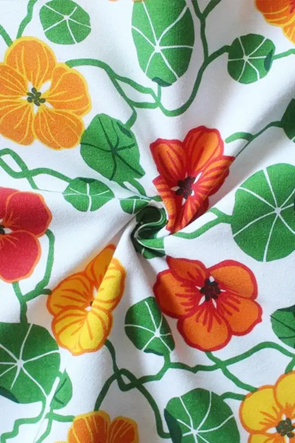 Cotton Green & Orange Flower with Green Solid Pocket Free Size Apron