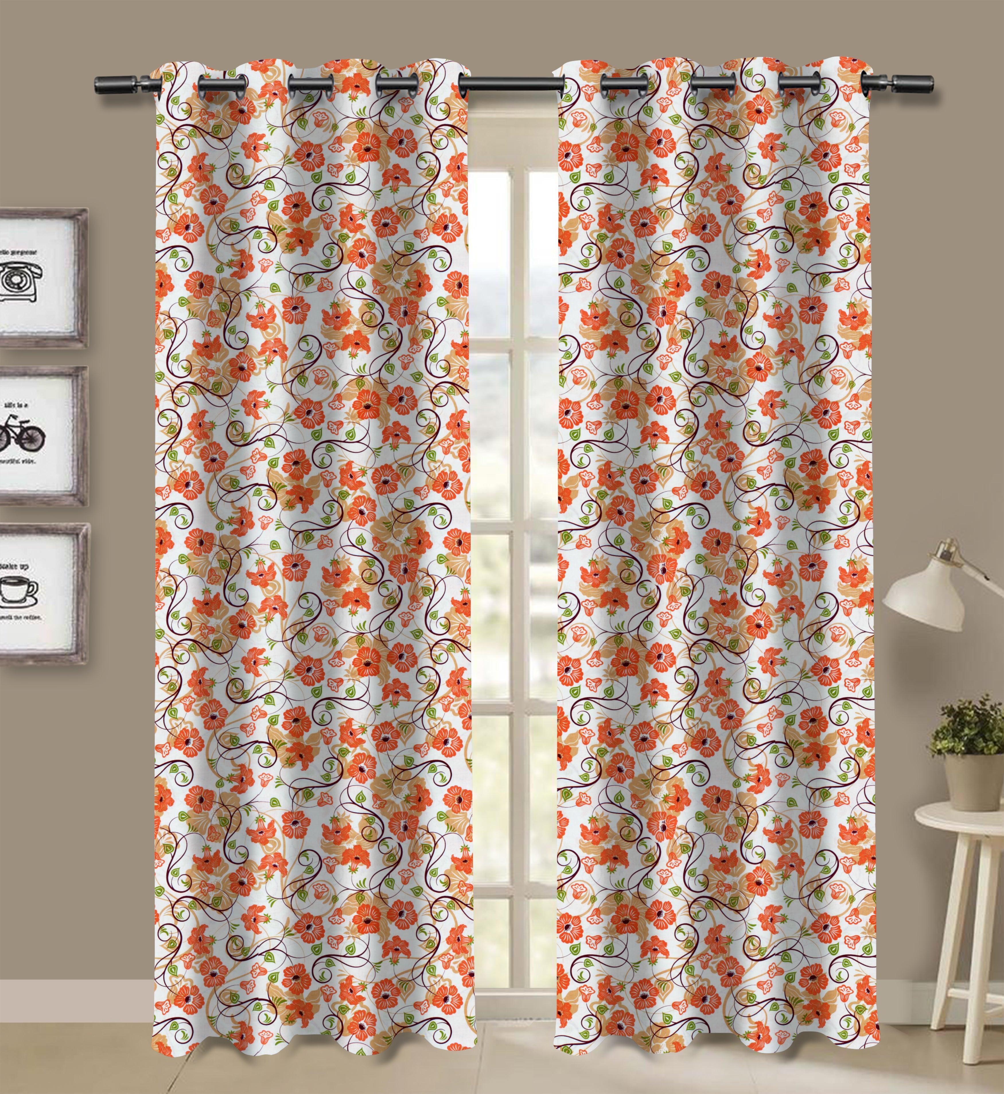 Cotton Orange Floral 7ft Door Curtains Pack Of 2 – Airwill