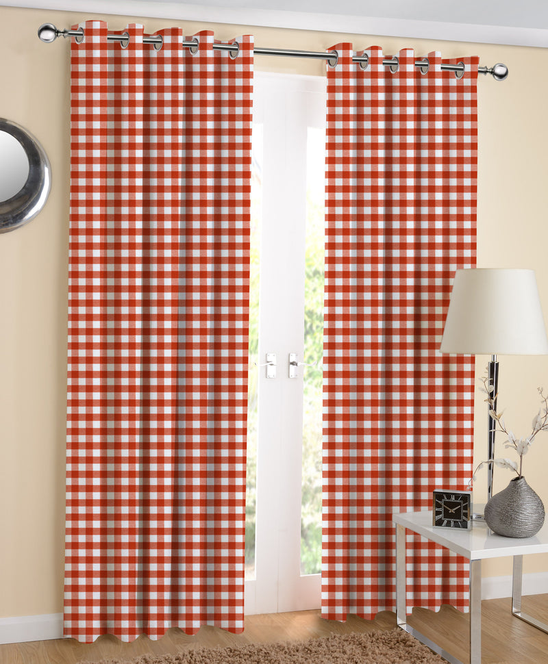 Cotton Gingham Check Orange 5ft Window Curtains Pack Of 2
