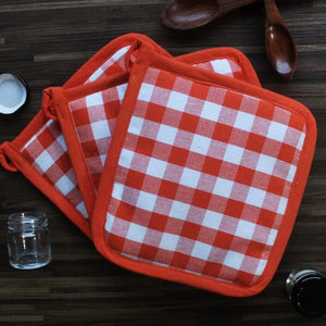 Cotton Gingham Check Orange Pot Holders Pack Of 3 freeshipping - Airwill