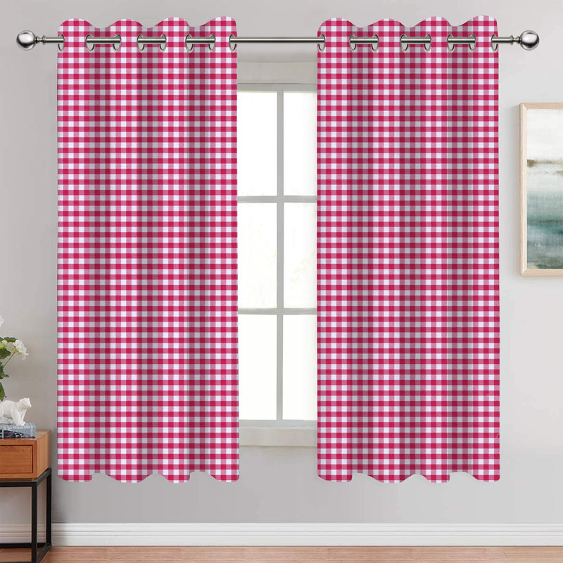 Cotton Gingham Check Rose 7ft Door Curtains Pack Of 2