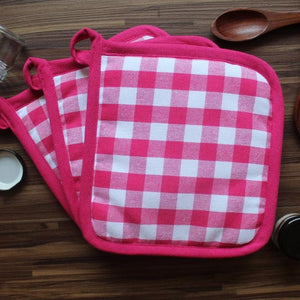 Cotton Gingham Check Rose Pot Holders Pack Of 3 freeshipping - Airwill