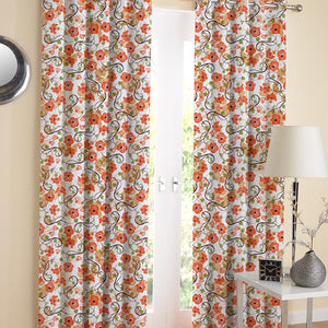 Cotton Orange Flower 7ft Door Curtains Pack Of 2 freeshipping - Airwill