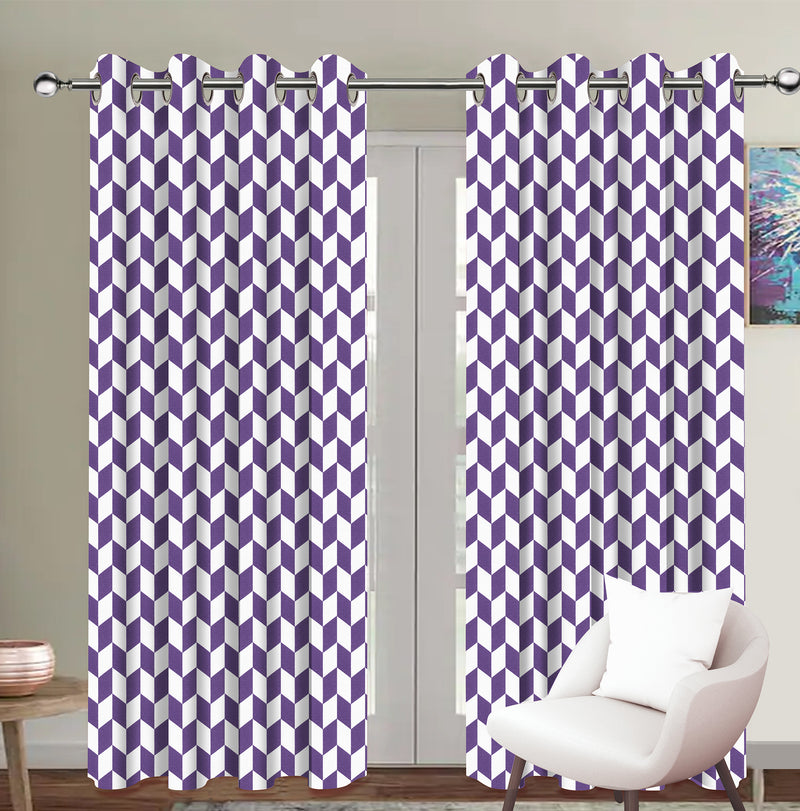 Cotton Classic Diamond Purple Long 9ft Door Curtains Pack Of 2
