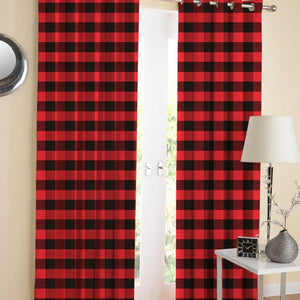 Cotton Big Check 7ft Door Curtains Pack Of 2 freeshipping - Airwill