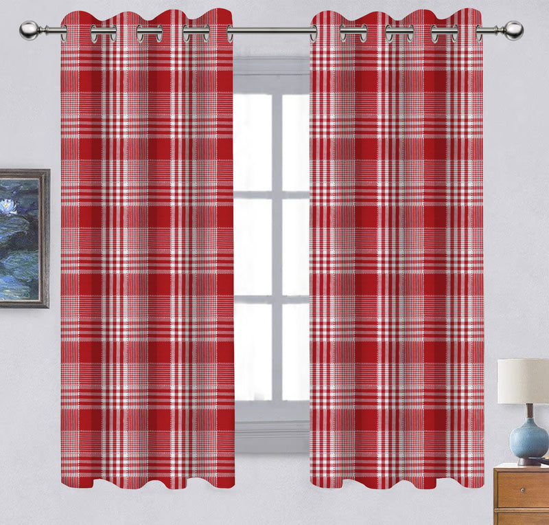 Cotton Track Dobby Red 7ft Door Curtains Pack Of 2
