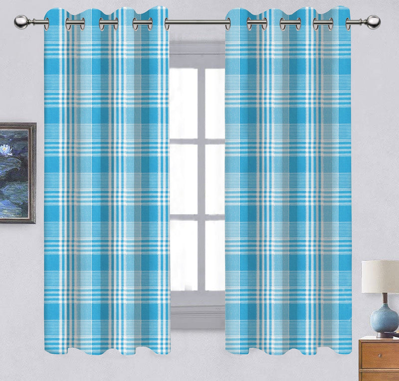 Cotton Track Dobby Blue Long 9ft Door Curtains Pack Of 2