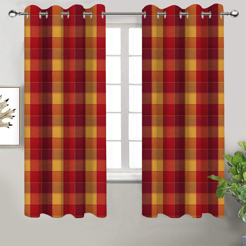 Cotton Dobby Red 9ft Long Door Curtains Pack Of 2