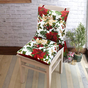 Cotton Maroon Flower Checked Chair Pads, Pack Of 2