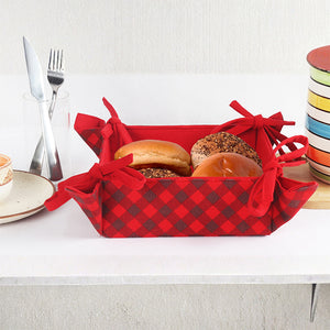 Cotton Buffalo Cross Red Bread Basket Pack Of 1