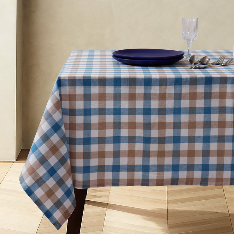 Cotton Lanfranki Blue Check 6 Seater Table Cloths Pack Of 1