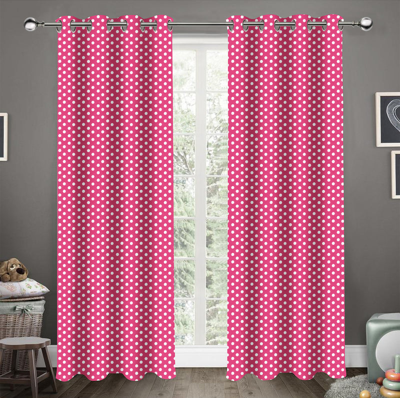 Cotton Pink Polka Dot 5ft Window Curtains Pack Of 2