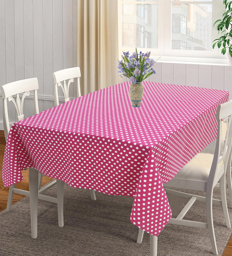 Cotton Pink Polka Dot Table Cloths Pack Of 1 - (2 to 8 Seaters)